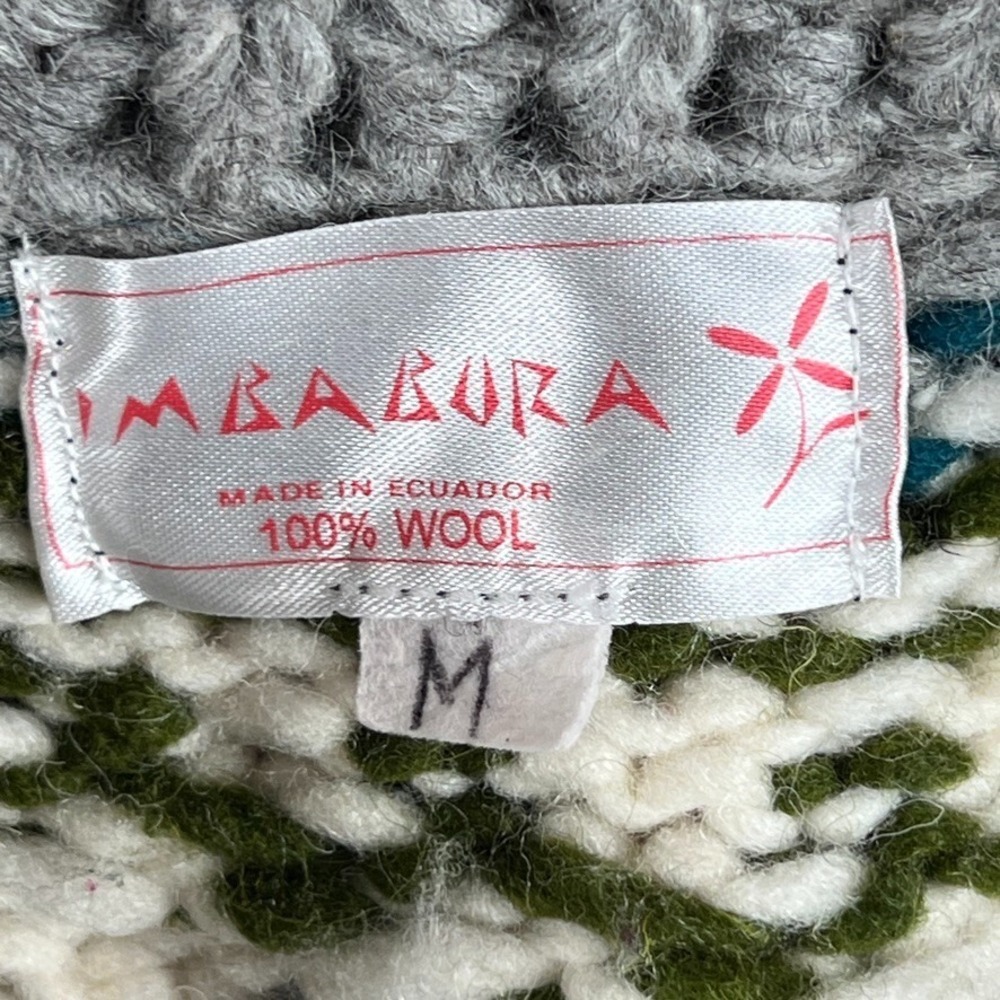 Imbabura Cardigan Cover Sweater Shawl 100% Wool Fair Isle Chunky Knit Womens M - Picture 9 of 11
